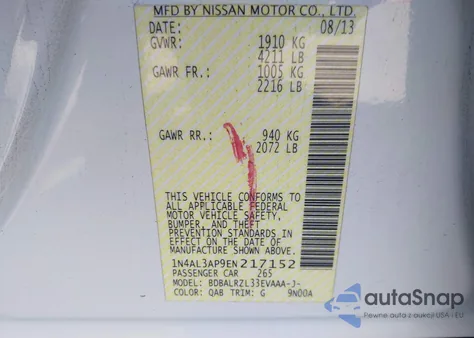 2014 Nissan Altima 2.5 S z USA, uszkodzony, nr VIN 1N4AL3AP9EN217152